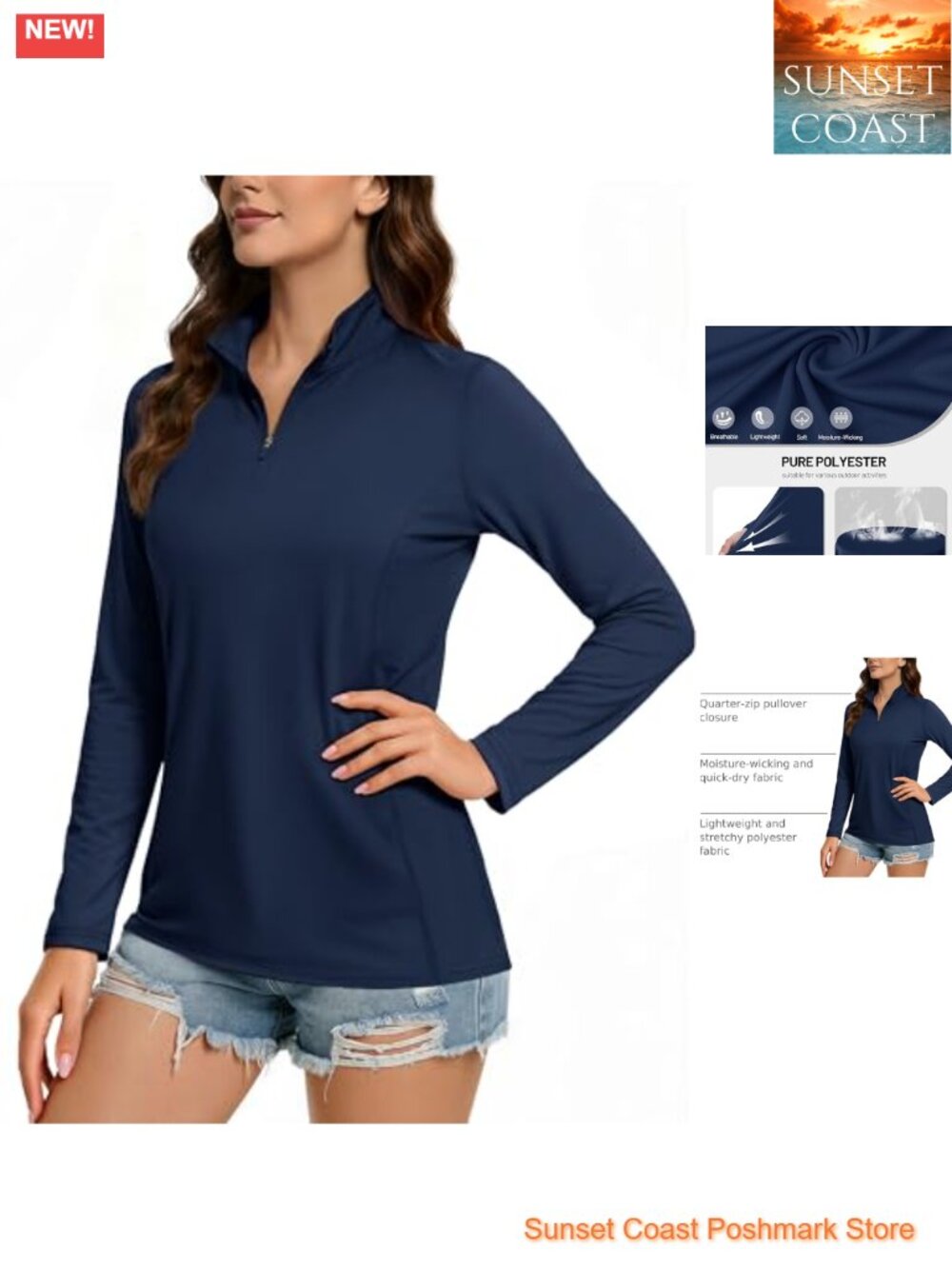 Women's Quarter Zip Pullover Golf Shirt UPF 50+ Long Sleeve Sun Protection